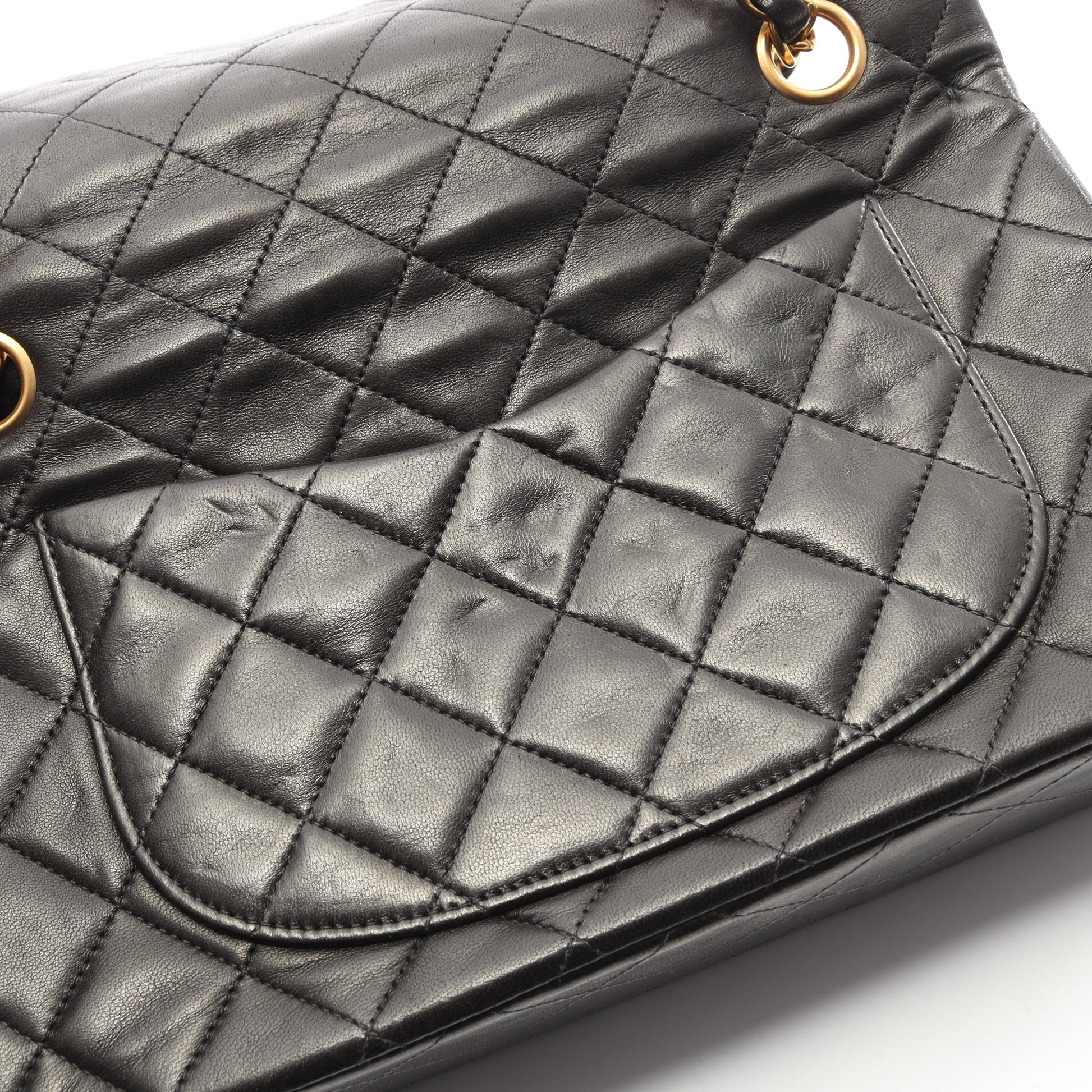 マトラッセ Wフラップ Wチェーンショルダーバッグ ラムスキン ブラック ゴールド金具 シャネル バッグ CHANEL