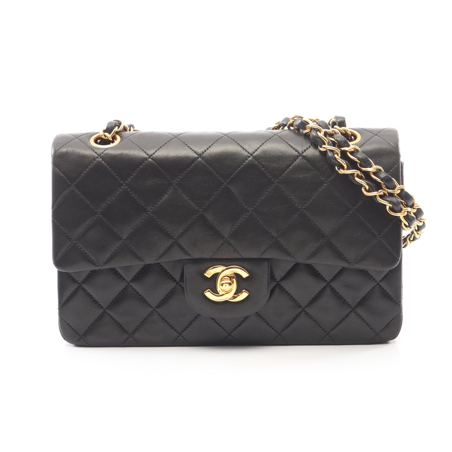 マトラッセ Wフラップ Wチェーンショルダーバッグ ラムスキン ブラック ゴールド金具 シャネル バッグ CHANEL