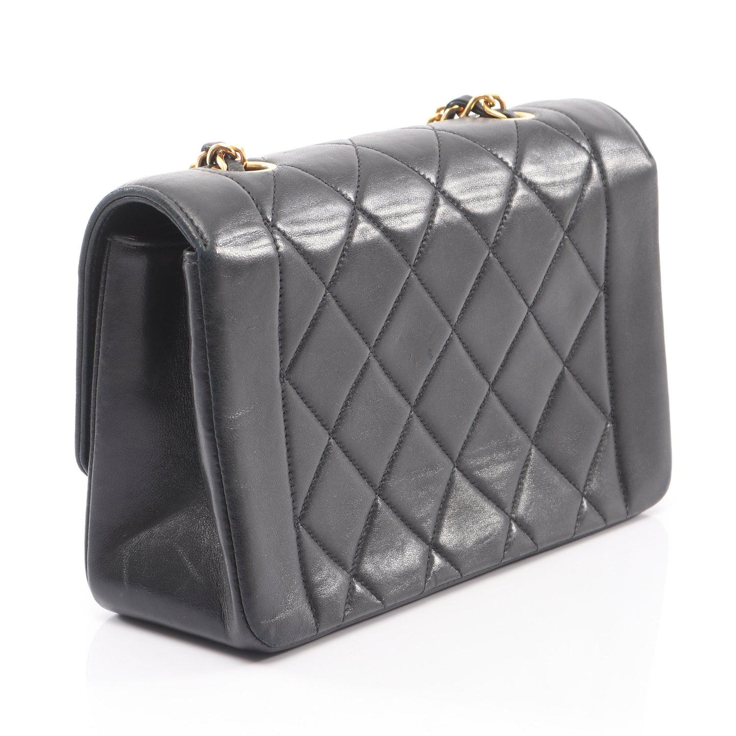 マトラッセ ダイアナフラップ チェーンショルダーバッグ ラムスキン ブラック ゴールド金具 シャネル バッグ CHANEL
