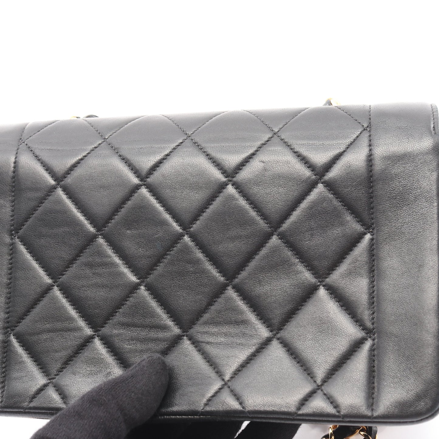 マトラッセ ダイアナフラップ チェーンショルダーバッグ ラムスキン ブラック ゴールド金具 シャネル バッグ CHANEL