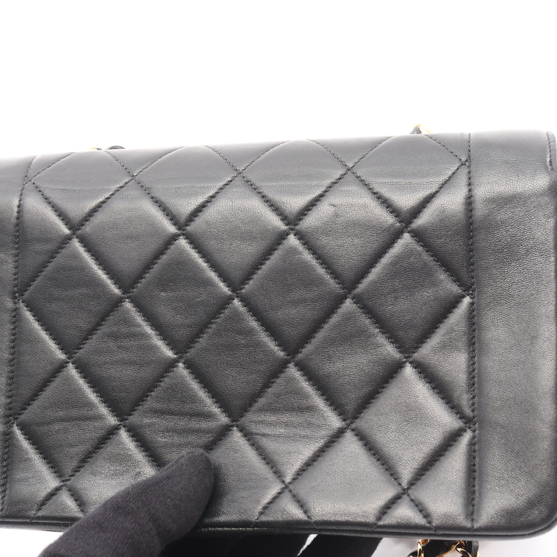 マトラッセ ダイアナフラップ チェーンショルダーバッグ ラムスキン ブラック ゴールド金具 シャネル バッグ CHANEL
