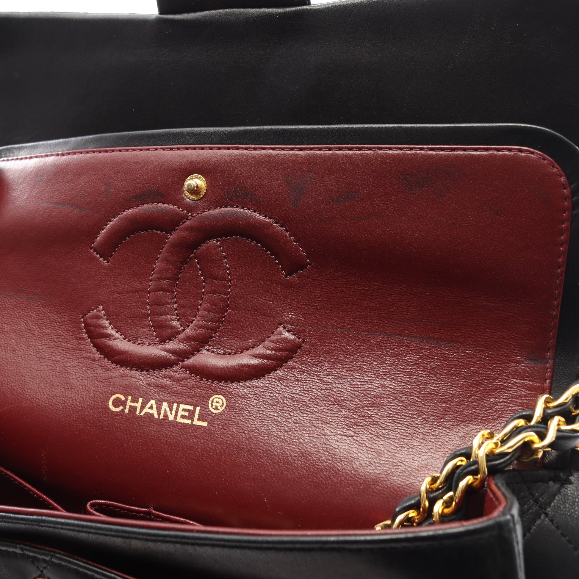 マトラッセ Wフラップ Wチェーンショルダーバッグ ラムスキン ブラック ゴールド金具 ヴィンテージ シャネル バッグ CHANEL