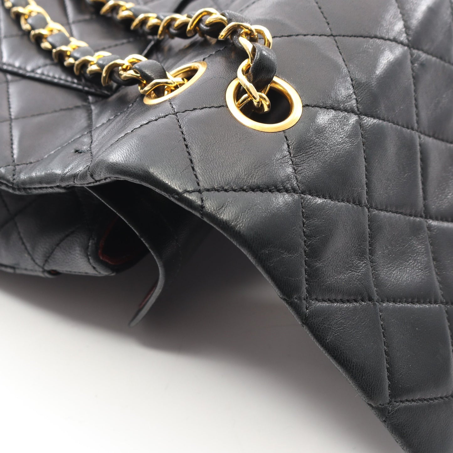 マトラッセ Wフラップ Wチェーンショルダーバッグ ラムスキン ブラック ゴールド金具 ヴィンテージ シャネル バッグ CHANEL