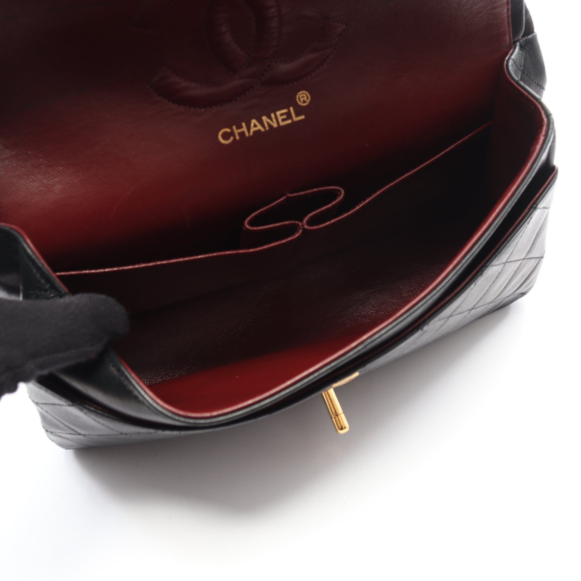 マトラッセ Wフラップ Wチェーンショルダーバッグ ラムスキン ブラック ゴールド金具 ヴィンテージ シャネル バッグ CHANEL