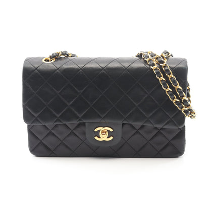 マトラッセ Wフラップ Wチェーンショルダーバッグ ラムスキン ブラック ゴールド金具 ヴィンテージ シャネル バッグ CHANEL