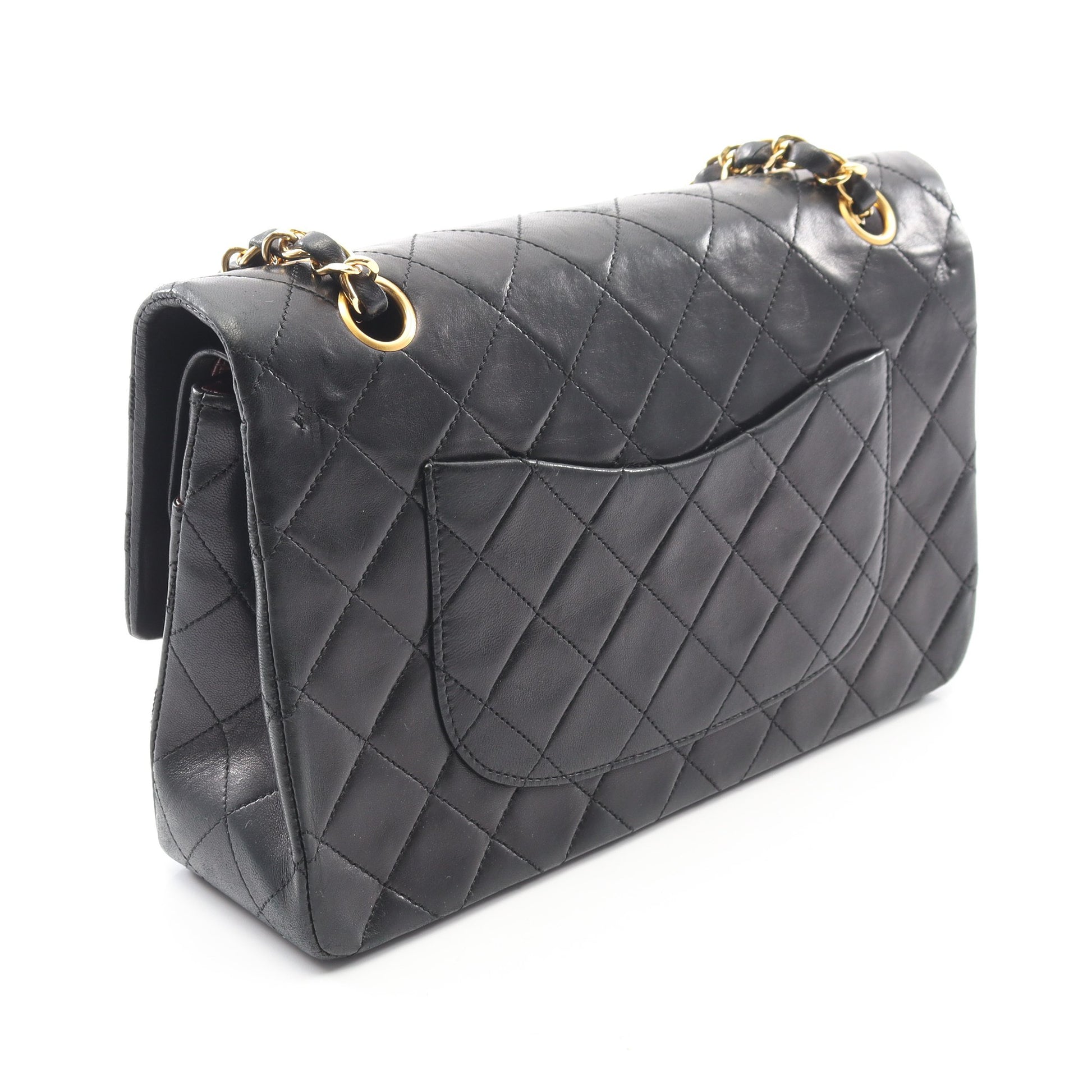 マトラッセ Wフラップ Wチェーンショルダーバッグ ラムスキン ブラック ゴールド金具 ヴィンテージ シャネル バッグ CHANEL