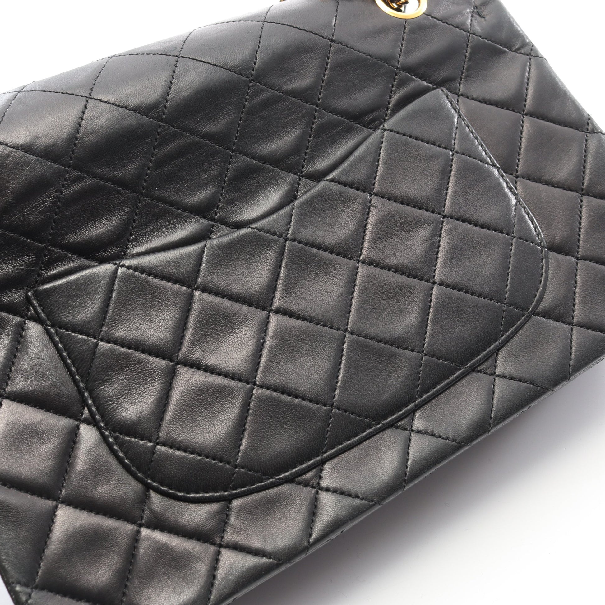 マトラッセ Wフラップ Wチェーンショルダーバッグ ラムスキン ブラック ゴールド金具 ヴィンテージ シャネル バッグ CHANEL
