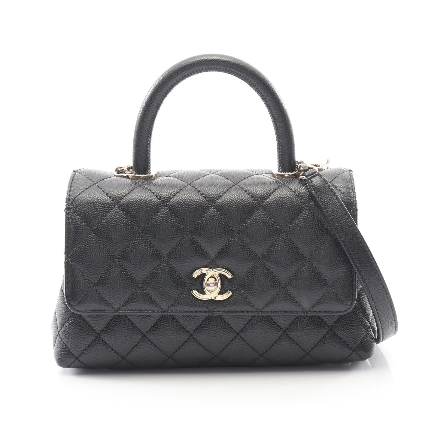 ココハンドル フラップ マトラッセ ハンドバッグ キャビアスキン ブラック ゴールド金具 2WAY シャネル バッグ CHANEL