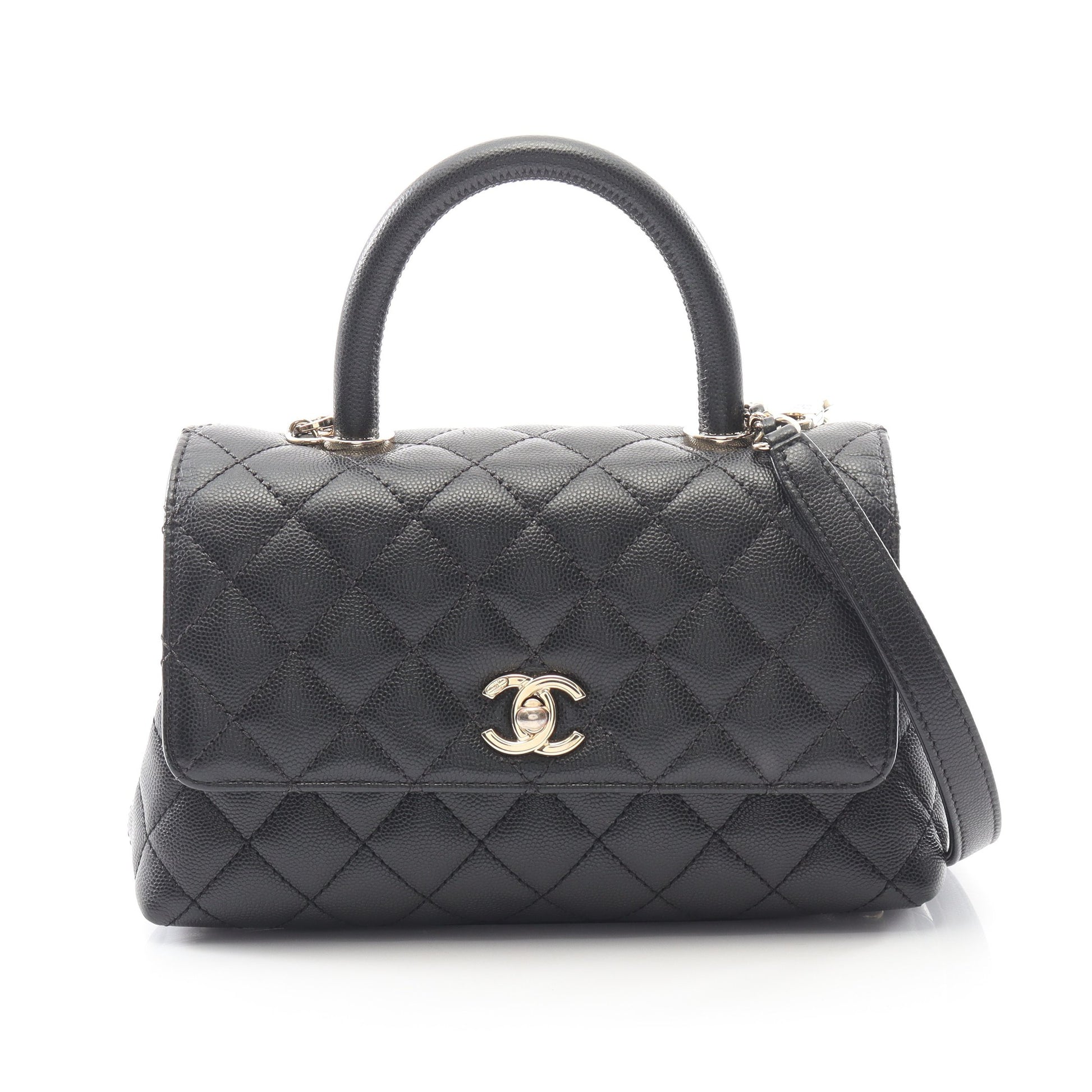 ココハンドル フラップ マトラッセ ハンドバッグ キャビアスキン ブラック ゴールド金具 2WAY シャネル バッグ CHANEL