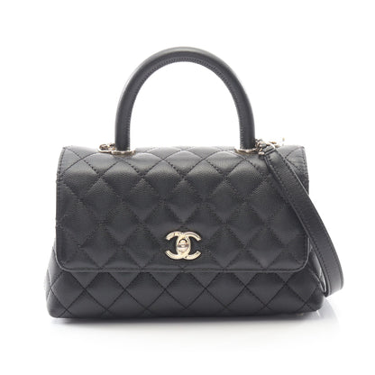 ココハンドル フラップ マトラッセ ハンドバッグ キャビアスキン ブラック ゴールド金具 2WAY シャネル バッグ CHANEL