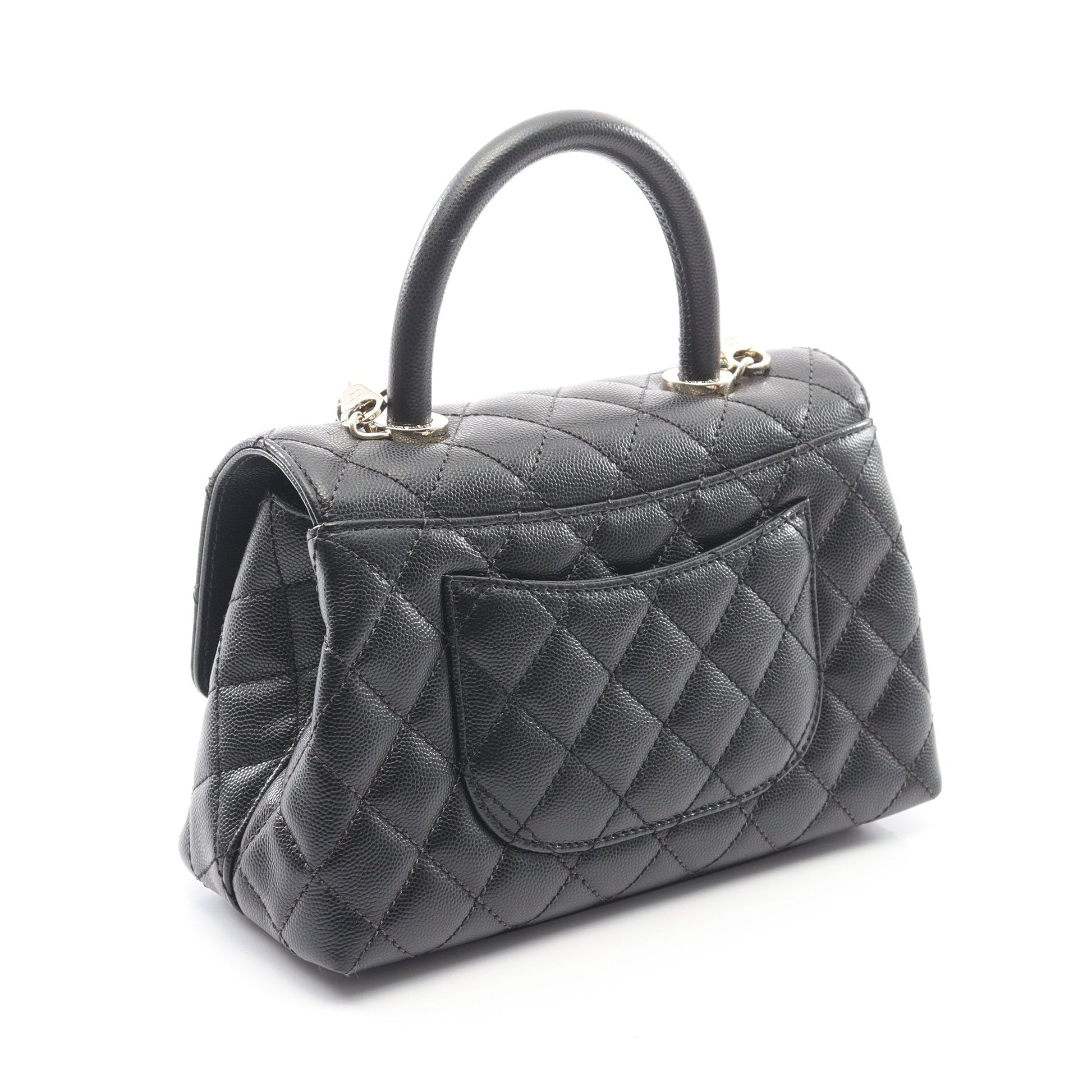 ココハンドル フラップ マトラッセ ハンドバッグ キャビアスキン ブラック ゴールド金具 2WAY シャネル バッグ CHANEL