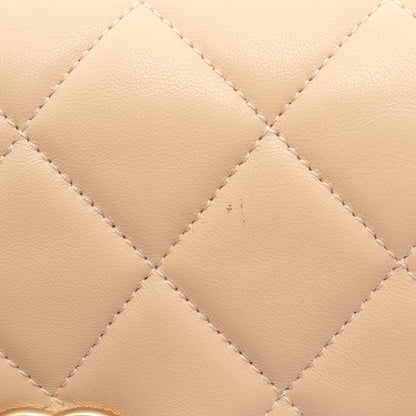マトラッセ コインモチーフ チェーンショルダーバッグ ラムスキン ライトベージュ ゴールド金具 シャネル バッグ CHANEL