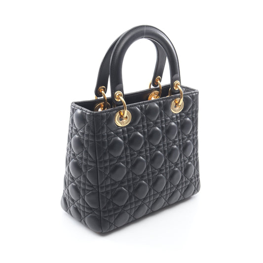 LADY DIOR レディディオール カナージュ ハンドバッグ レザー ブラック 2WAY クリスチャンディオール