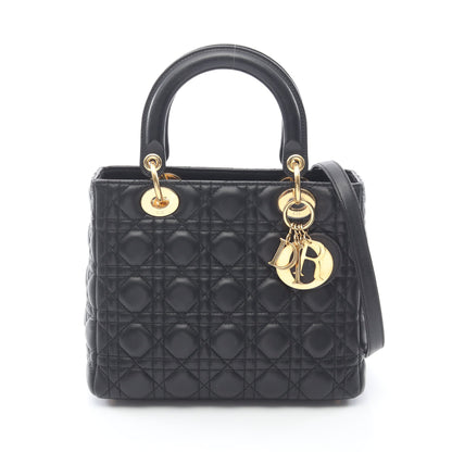 LADY DIOR レディディオール カナージュ ハンドバッグ レザー ブラック 2WAY クリスチャンディオール