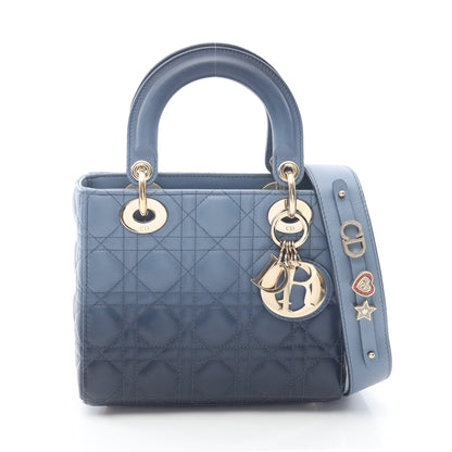 レディディオール スモール ハンドバッグ レザー ネイビー ブルー 2WAY クリスチャンディオール