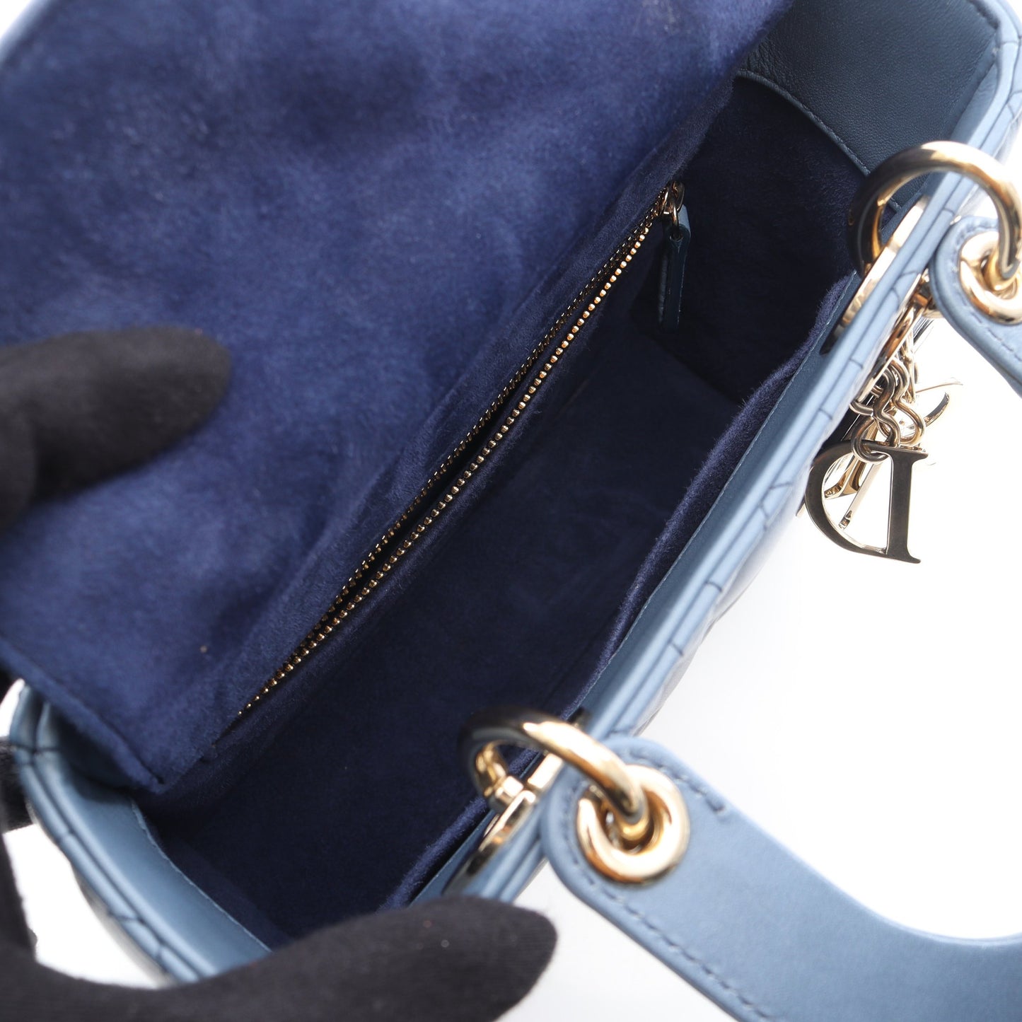 レディディオール スモール ハンドバッグ レザー ネイビー ブルー 2WAY クリスチャンディオール