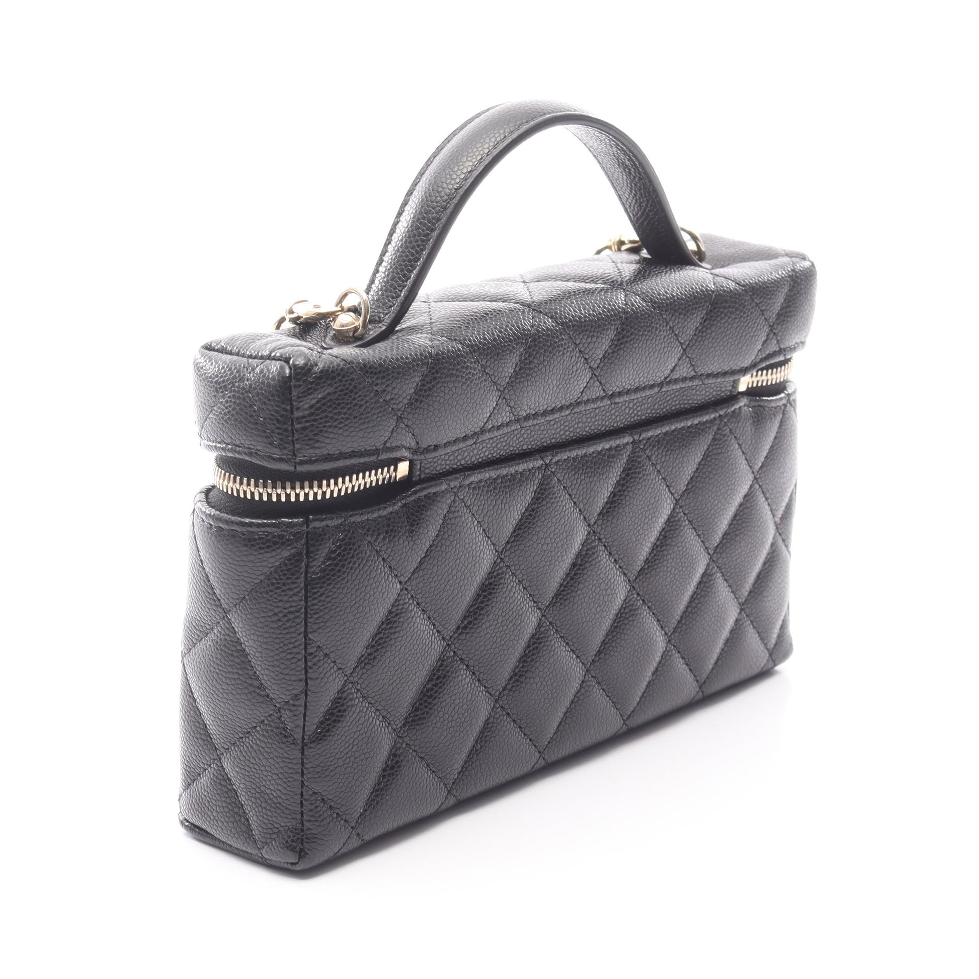 マトラッセ ハンドバッグ バニティバッグ キャビアスキン ブラック ゴールド金具 2WAY シャネル バッグ CHANEL