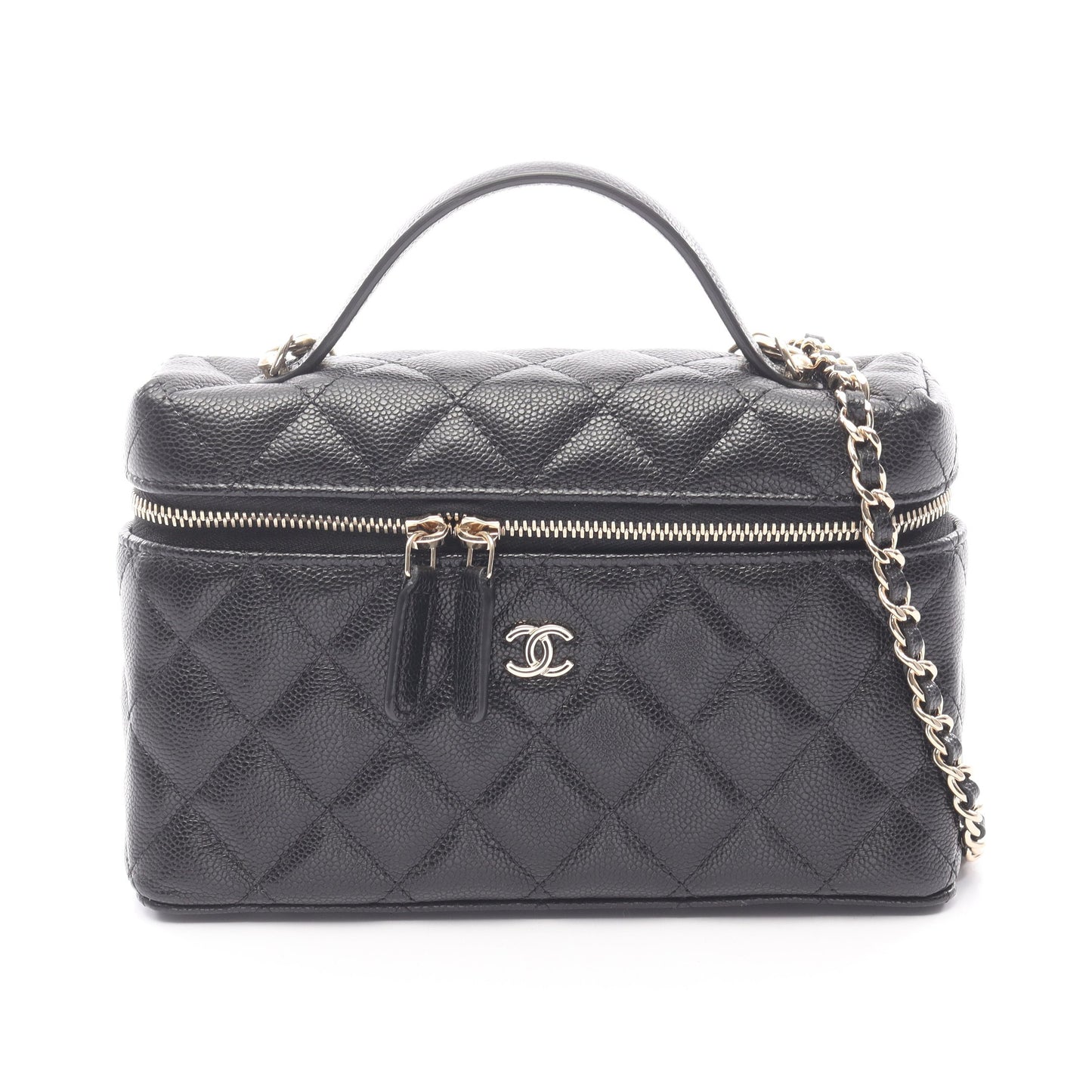 マトラッセ ハンドバッグ バニティバッグ キャビアスキン ブラック ゴールド金具 2WAY シャネル バッグ CHANEL