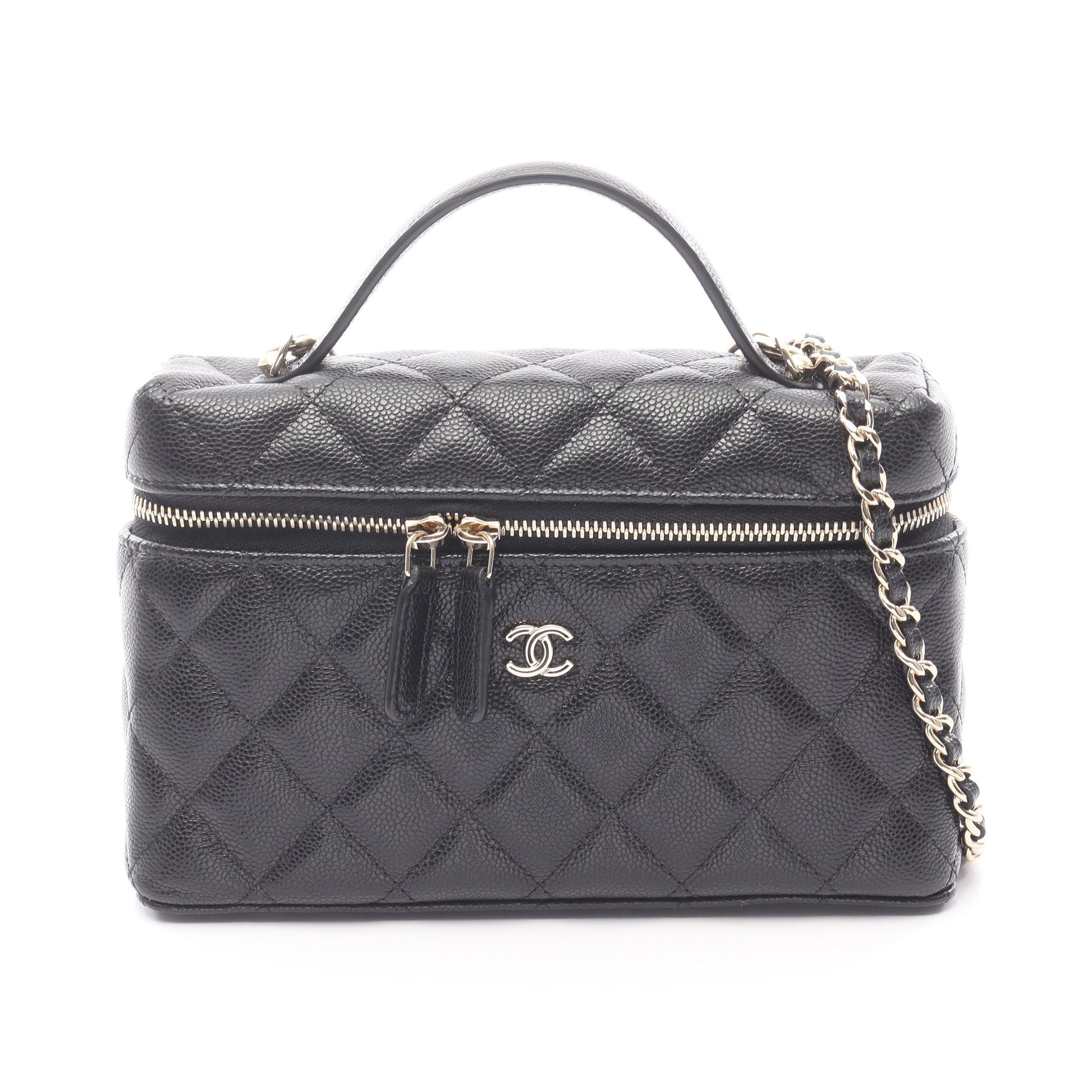 マトラッセ ハンドバッグ バニティバッグ キャビアスキン ブラック ゴールド金具 2WAY シャネル バッグ CHANEL