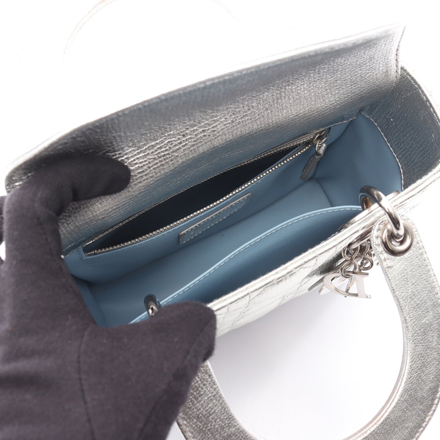 LADY DIOR MY ABCDIOR レディディオール カナージュ ハンドバッグ レザー シルバー 2WAY クリスチャンディオール バッグ Christian Dior