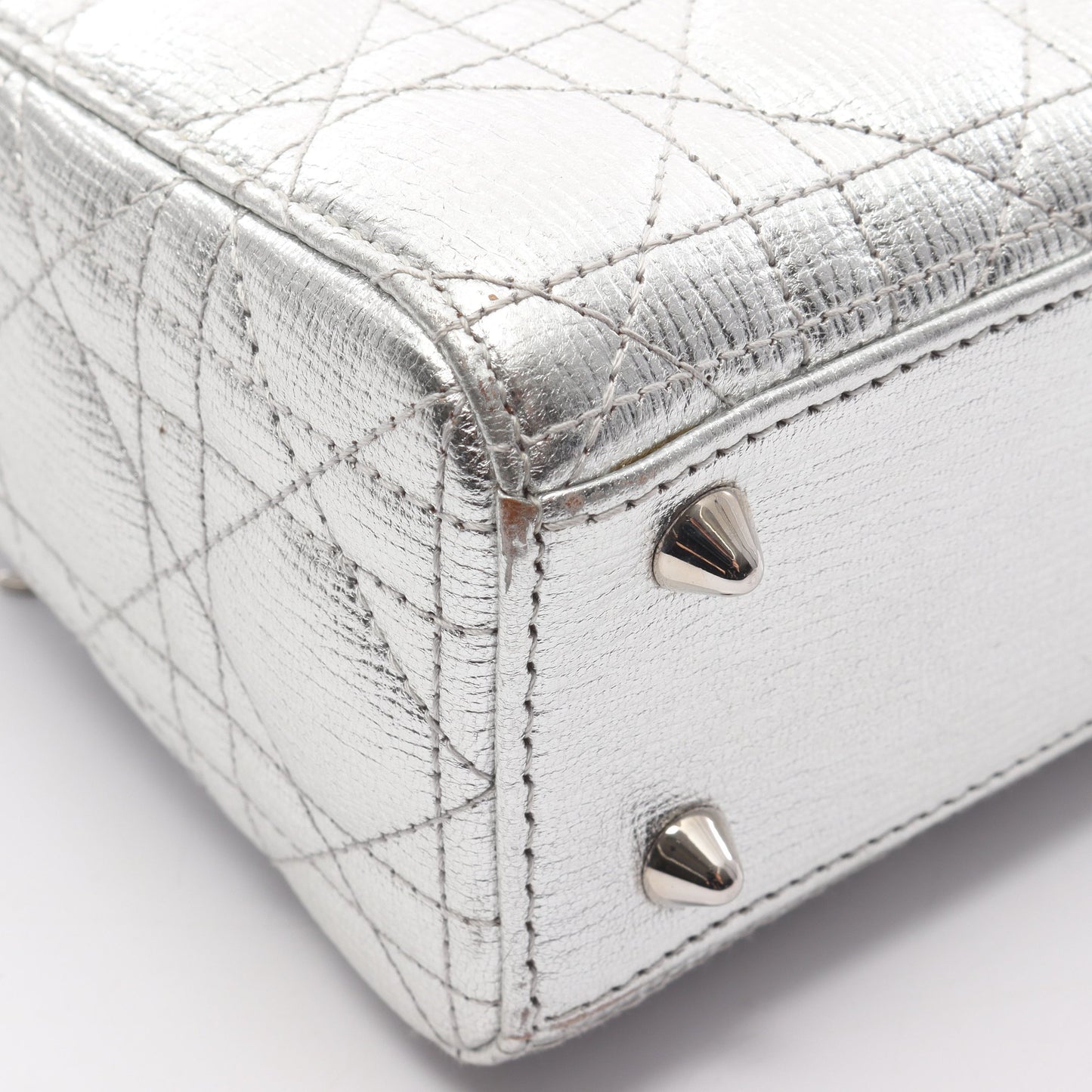 LADY DIOR MY ABCDIOR レディディオール カナージュ ハンドバッグ レザー シルバー 2WAY クリスチャンディオール バッグ Christian Dior