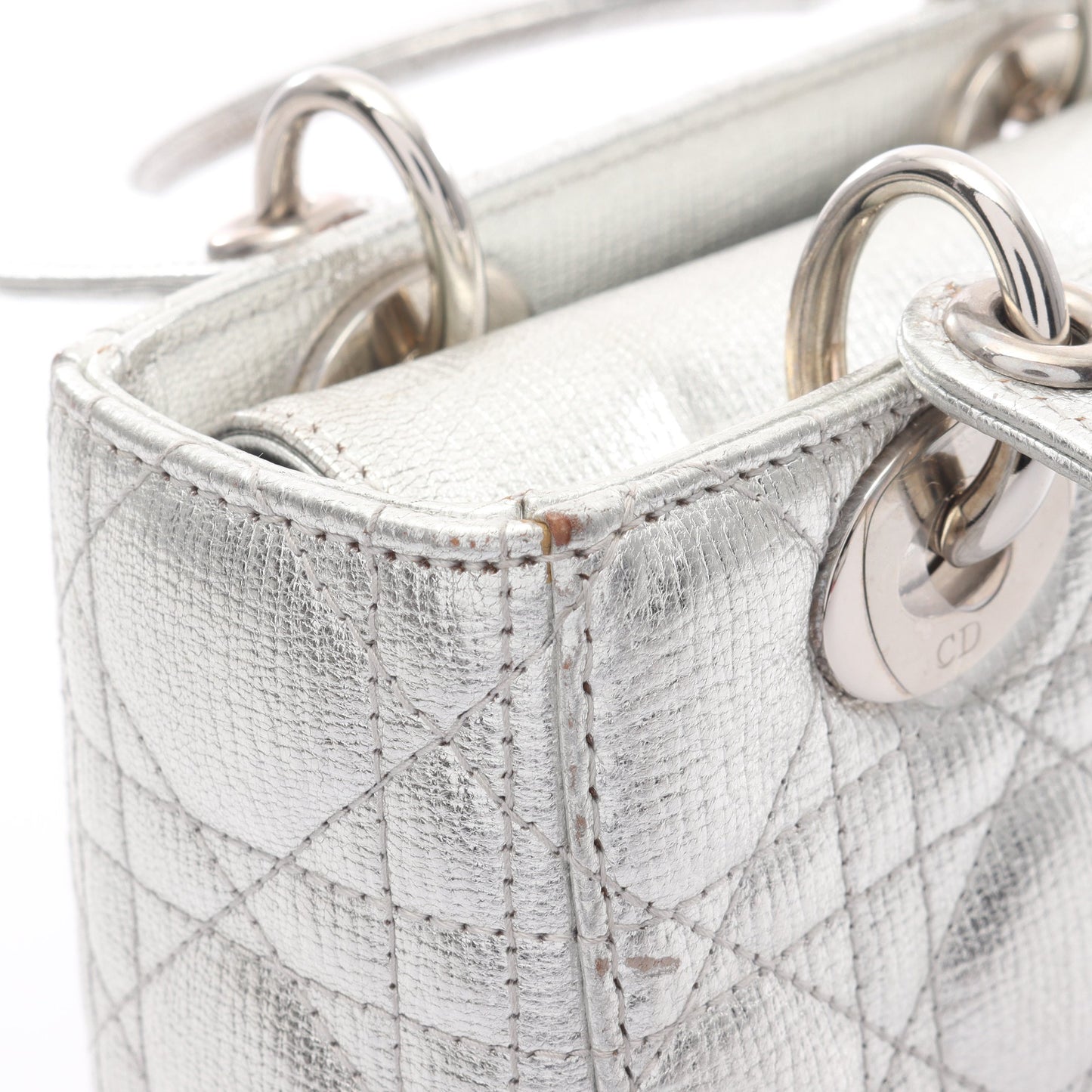 LADY DIOR MY ABCDIOR レディディオール カナージュ ハンドバッグ レザー シルバー 2WAY クリスチャンディオール バッグ Christian Dior