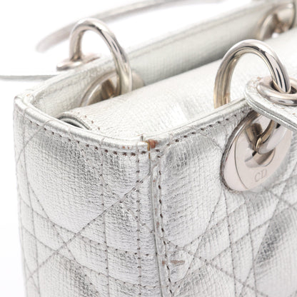 LADY DIOR MY ABCDIOR レディディオール カナージュ ハンドバッグ レザー シルバー 2WAY クリスチャンディオール バッグ Christian Dior