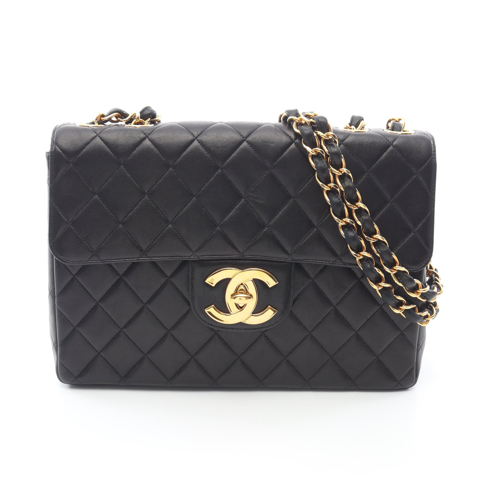 デカマトラッセ30 シングルフラップ Wチェーンショルダーバッグ ラムスキン ブラック ゴールド金具 シャネル バッグ CHANEL