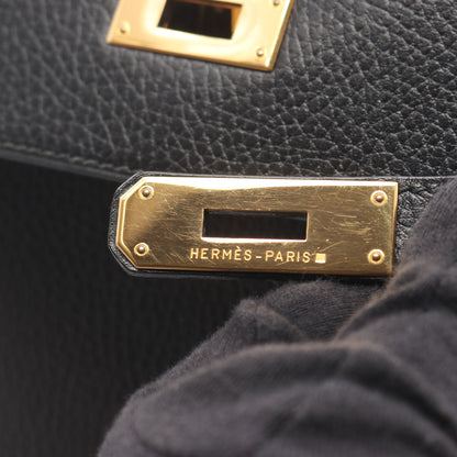 ケリー32 ハンドバッグ アルデンヌ ブラック ゴールド金具 2WAY 外縫い ○X刻印 エルメス バッグ HERMES