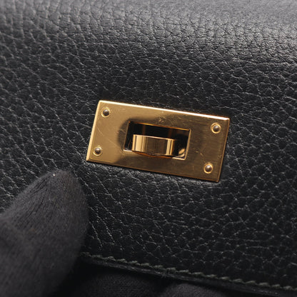 ケリー32 ハンドバッグ アルデンヌ ブラック ゴールド金具 2WAY 外縫い ○X刻印 エルメス バッグ HERMES
