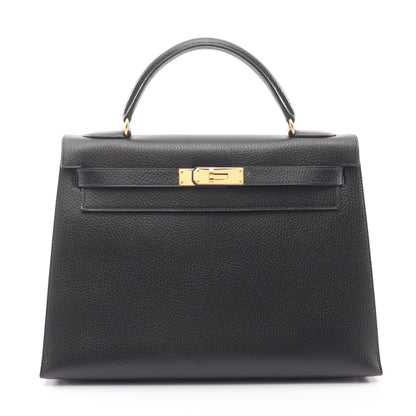 ケリー32 ハンドバッグ アルデンヌ ブラック ゴールド金具 2WAY 外縫い ○X刻印 エルメス バッグ HERMES