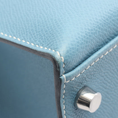 ケリー32 ブルージーン ハンドバッグ ヴォーエプソン ブルー シルバー金具 外縫い 2WAY □I刻印 エルメス バッグ HERMES