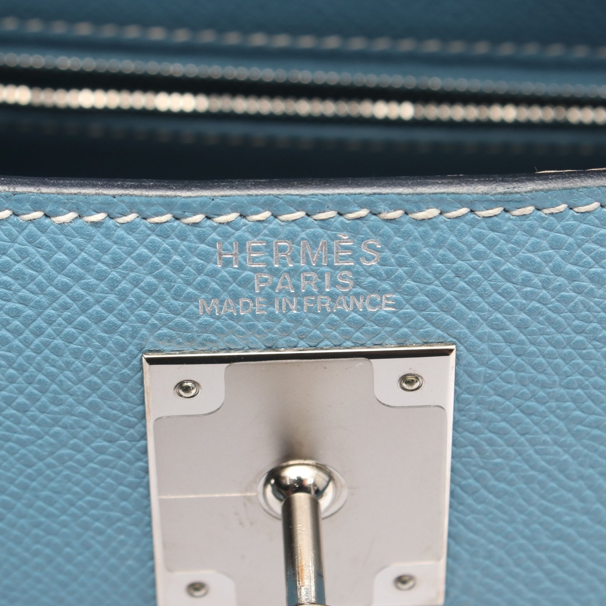 ケリー32 ブルージーン ハンドバッグ ヴォーエプソン ブルー シルバー金具 外縫い 2WAY □I刻印 エルメス バッグ HERMES
