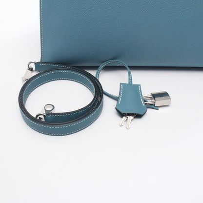 ケリー32 ブルージーン ハンドバッグ ヴォーエプソン ブルー シルバー金具 外縫い 2WAY □I刻印 エルメス バッグ HERMES
