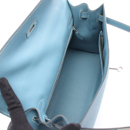 ケリー32 ブルージーン ハンドバッグ ヴォーエプソン ブルー シルバー金具 外縫い 2WAY □I刻印 エルメス バッグ HERMES