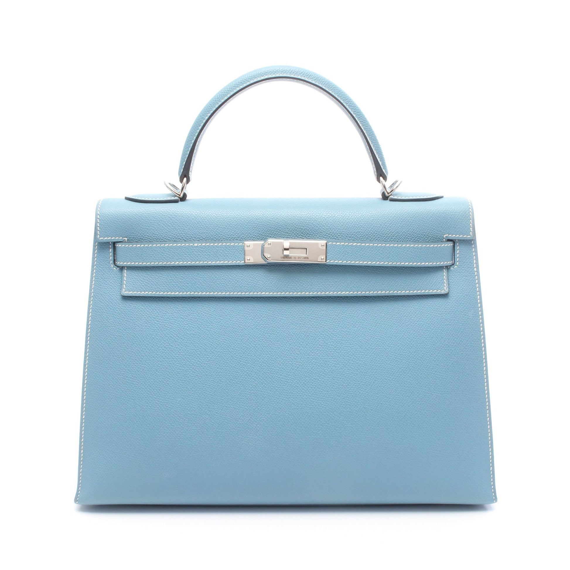 ケリー32 ブルージーン ハンドバッグ ヴォーエプソン ブルー シルバー金具 外縫い 2WAY □I刻印 エルメス バッグ HERMES