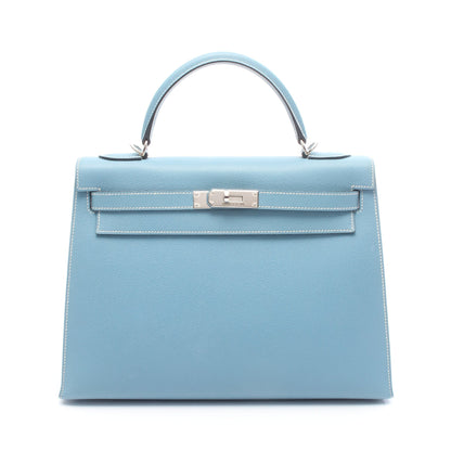 ケリー32 ブルージーン ハンドバッグ ヴォーエプソン ブルー シルバー金具 外縫い 2WAY □I刻印 エルメス バッグ HERMES