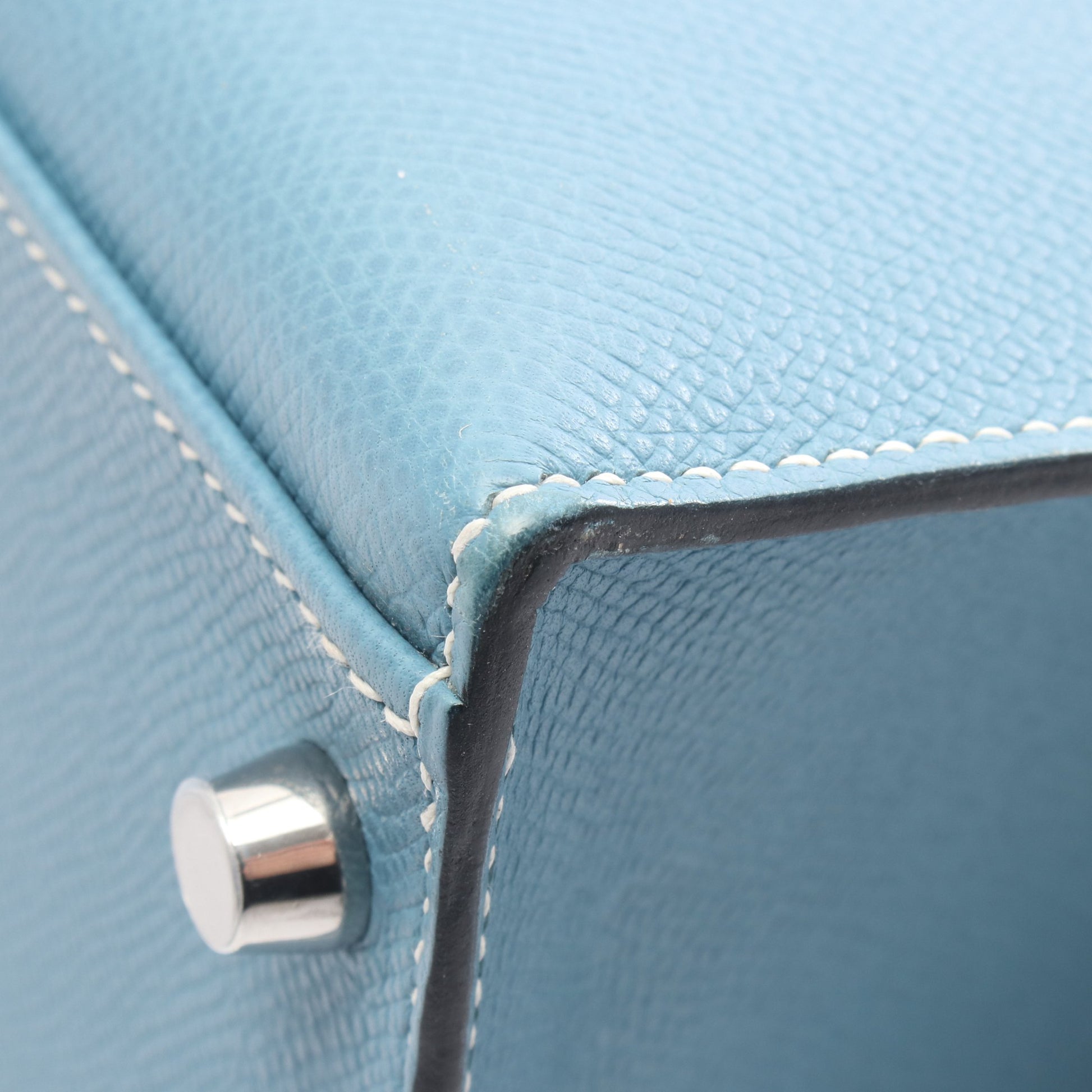 ケリー32 ブルージーン ハンドバッグ ヴォーエプソン ブルー シルバー金具 外縫い 2WAY □I刻印 エルメス バッグ HERMES
