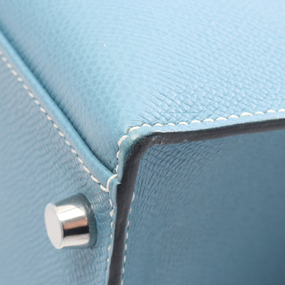 ケリー32 ブルージーン ハンドバッグ ヴォーエプソン ブルー シルバー金具 外縫い 2WAY □I刻印 エルメス バッグ HERMES