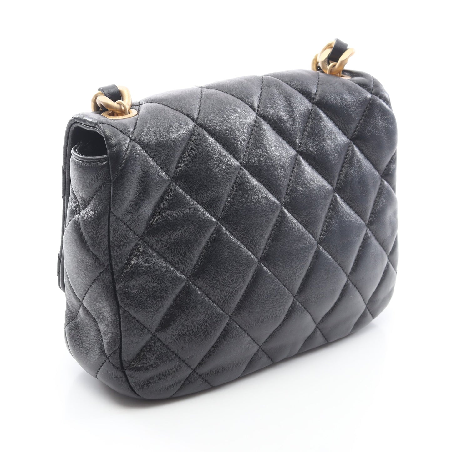 マトラッセ チェーンショルダーバッグ ラムスキン ブラック コンビ金具 シャネル バッグ CHANEL