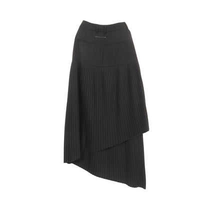 マキシ丈 アシンメトリー プリーツ スカート レーヨン ブラック エムエムシックスメゾンマルジェラ ボトムス MM6 MAISON MARGIELA