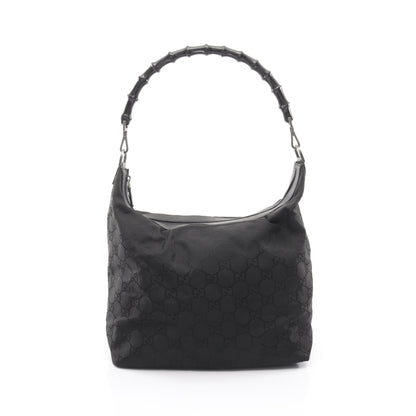 バンブー GGナイロン ワンショルダーバッグ ナイロン レザー ブラック グッチ バッグ GUCCI