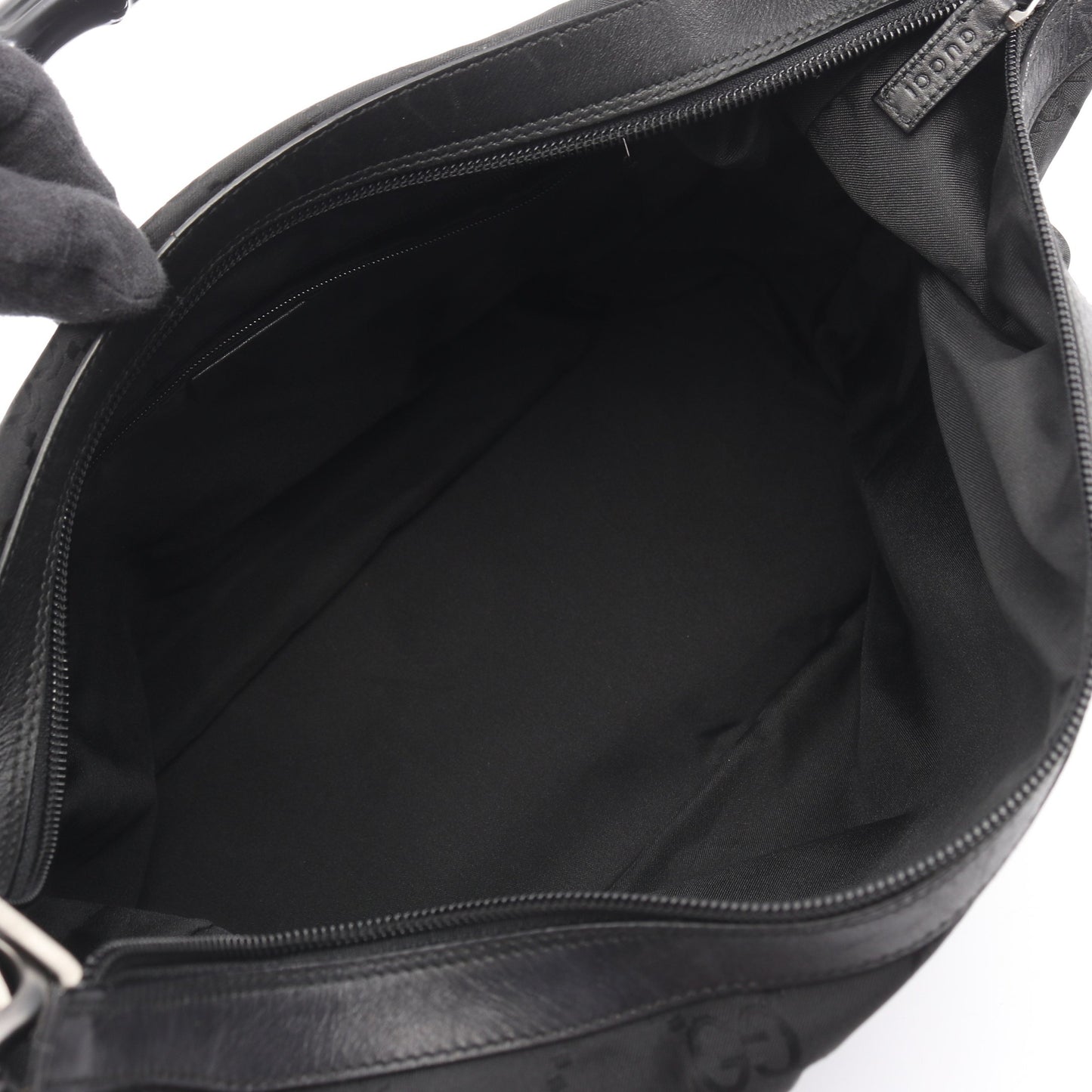 バンブー GGナイロン ワンショルダーバッグ ナイロン レザー ブラック グッチ バッグ GUCCI