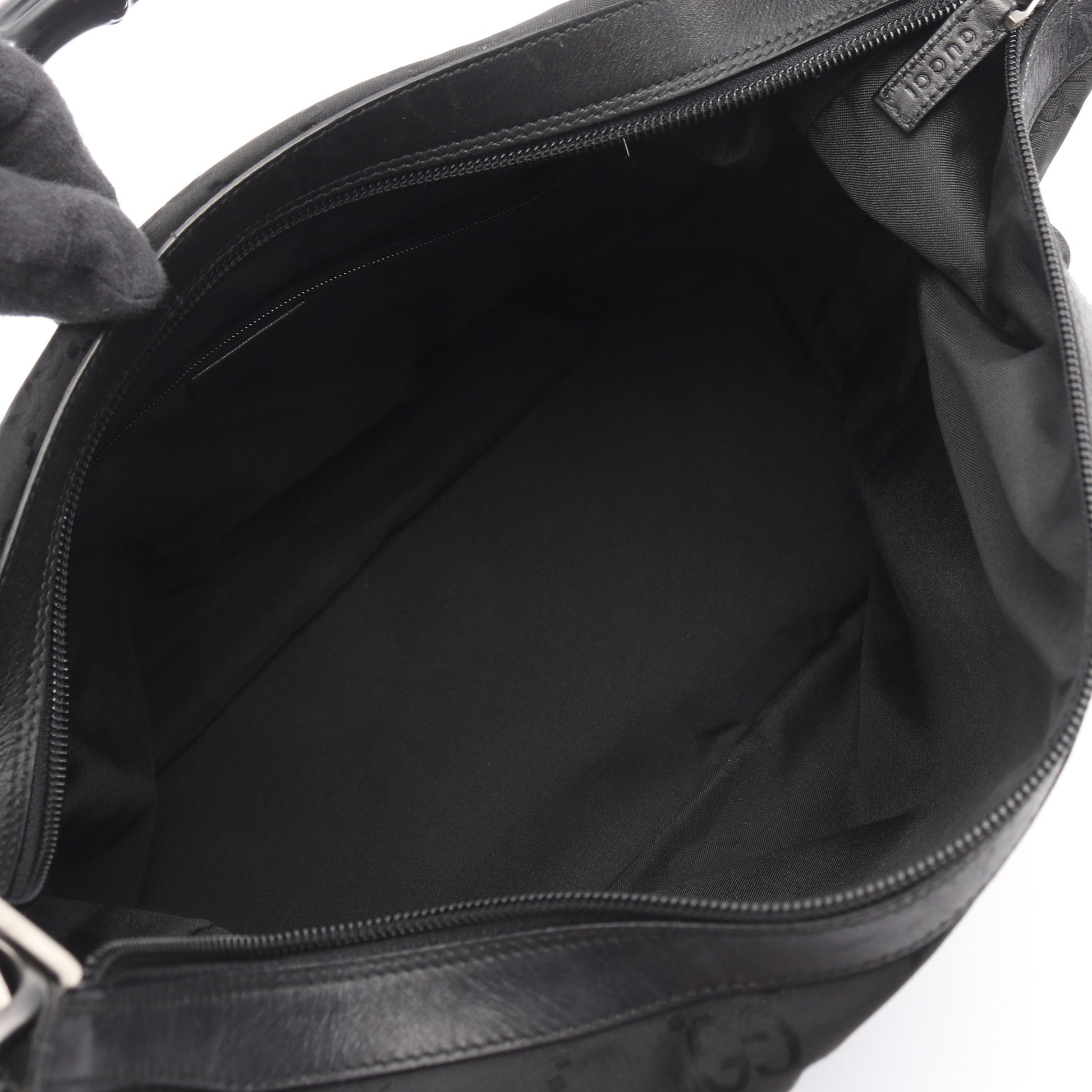 バンブー GGナイロン ワンショルダーバッグ ナイロン レザー ブラック グッチ バッグ GUCCI
