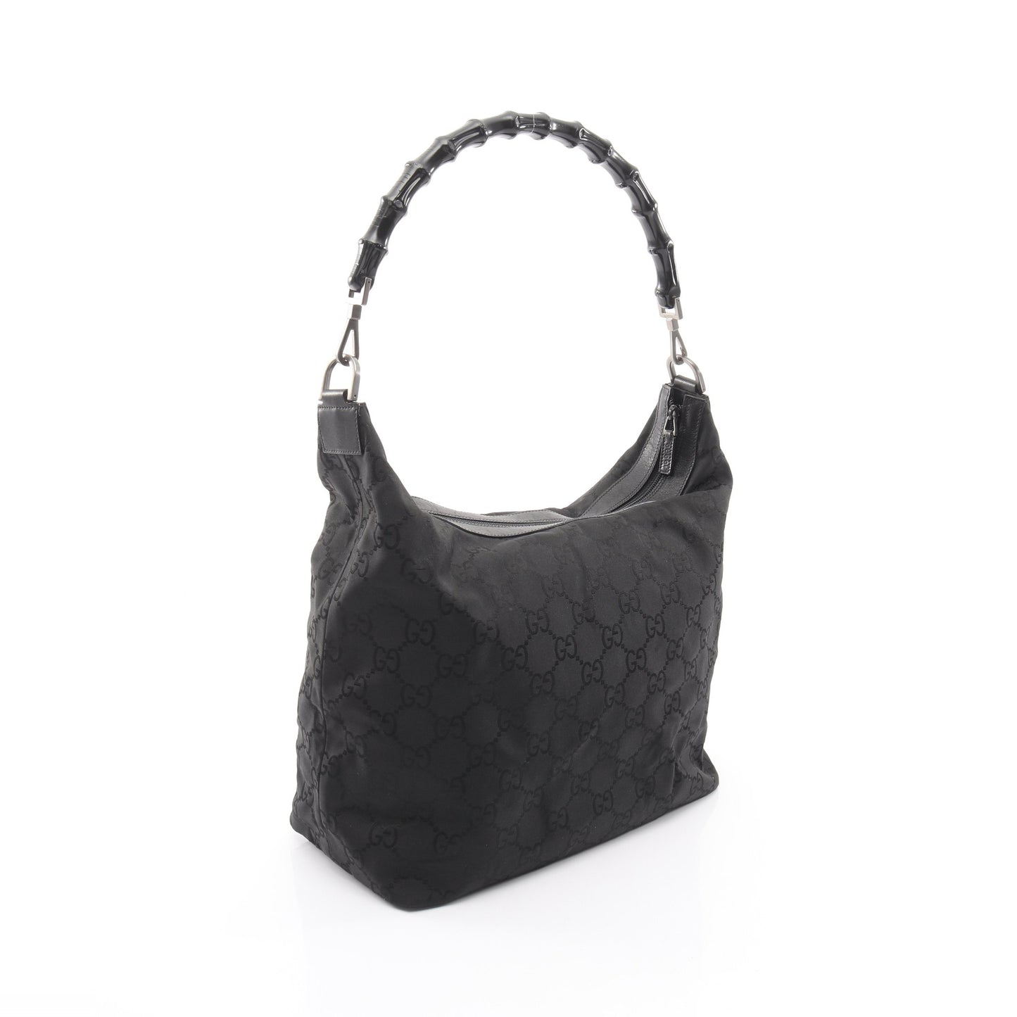 バンブー GGナイロン ワンショルダーバッグ ナイロン レザー ブラック グッチ バッグ GUCCI