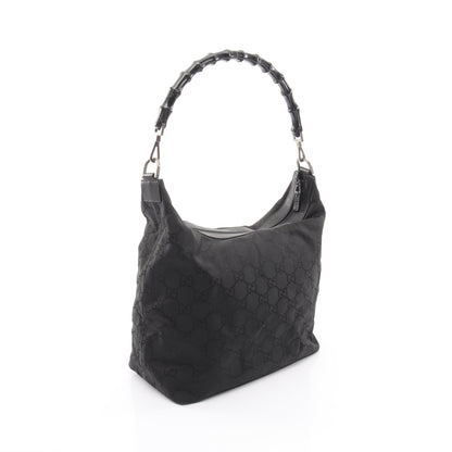 バンブー GGナイロン ワンショルダーバッグ ナイロン レザー ブラック グッチ バッグ GUCCI