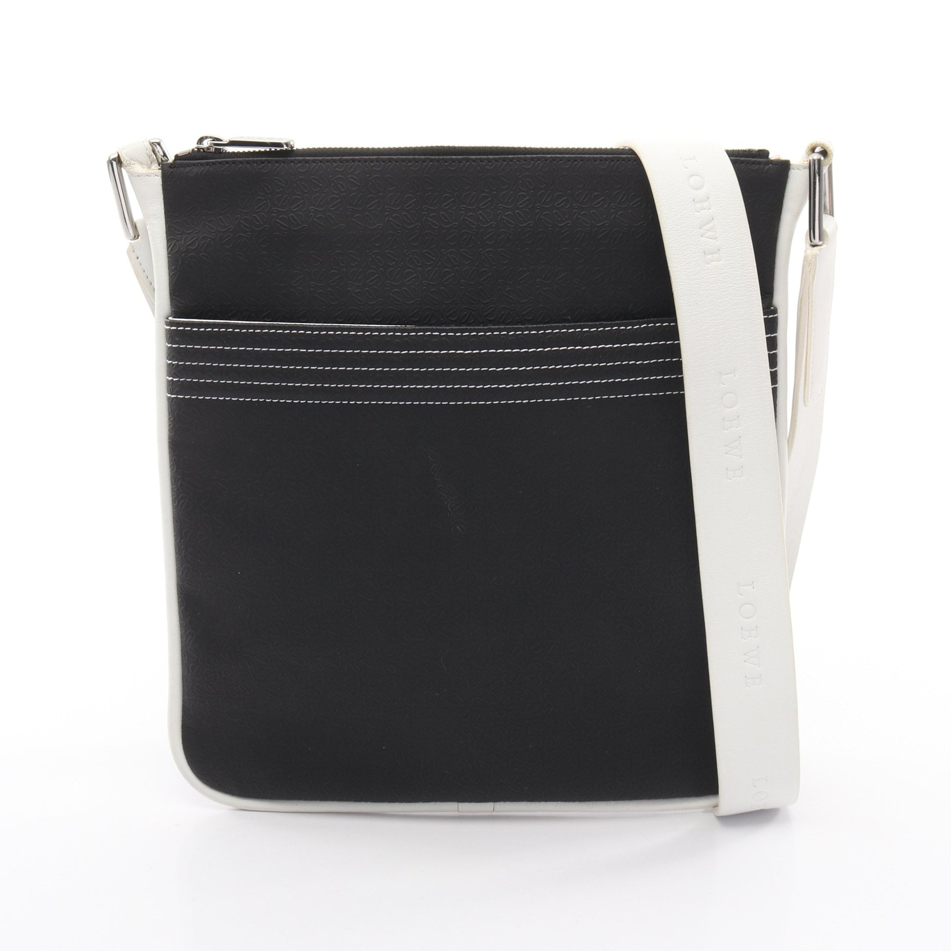リピートアナグラム ショルダーバッグ PVC レザー ブラック ホワイト ロエベ バッグ LOEWE