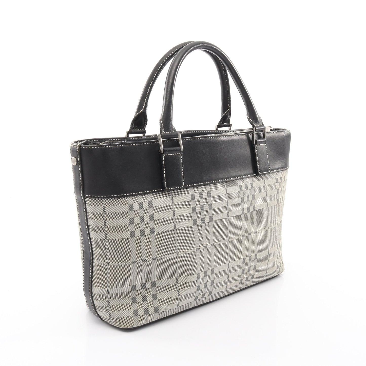 ハンドバッグ チェック キャンバス レザー アイボリー ブラック バーバリー バッグ BURBERRY