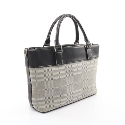 ハンドバッグ チェック キャンバス レザー アイボリー ブラック バーバリー バッグ BURBERRY