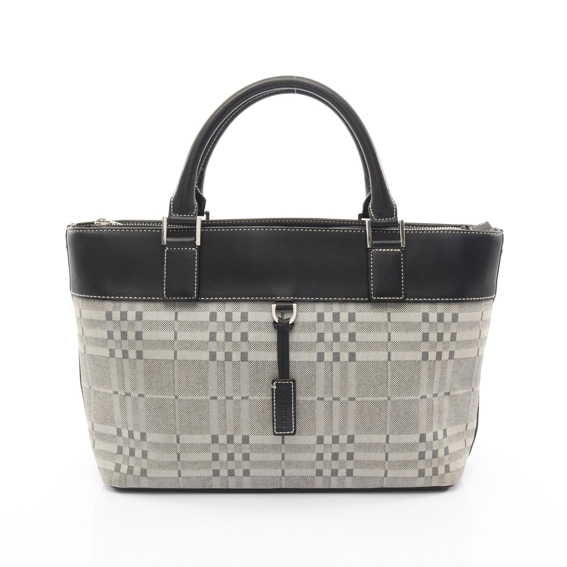 ハンドバッグ チェック キャンバス レザー アイボリー ブラック バーバリー バッグ BURBERRY
